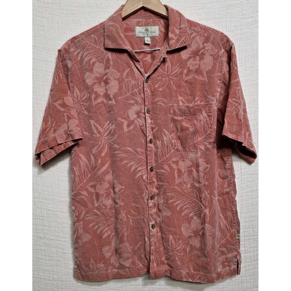 Tommy Bahama Hawiian Shirt Men's Sz M Coral Short Sleeve Embossed Floral Silk